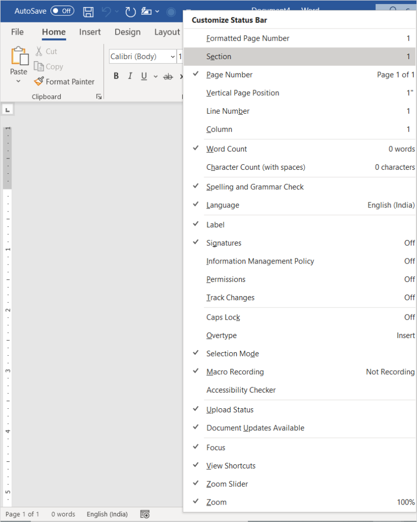 how to change layout of single page in word document